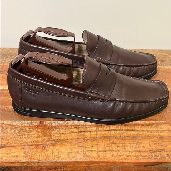 Ecco Brown Leather Slip-On Loafers, Men’s 43 (9.5-10) Extra Width - Picture 1 of 9